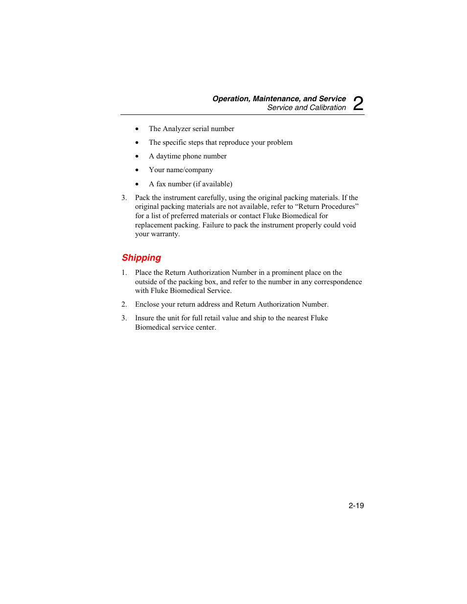 Shipping | Fluke Biomedical ESA180 User Manual | Page 41 / 46