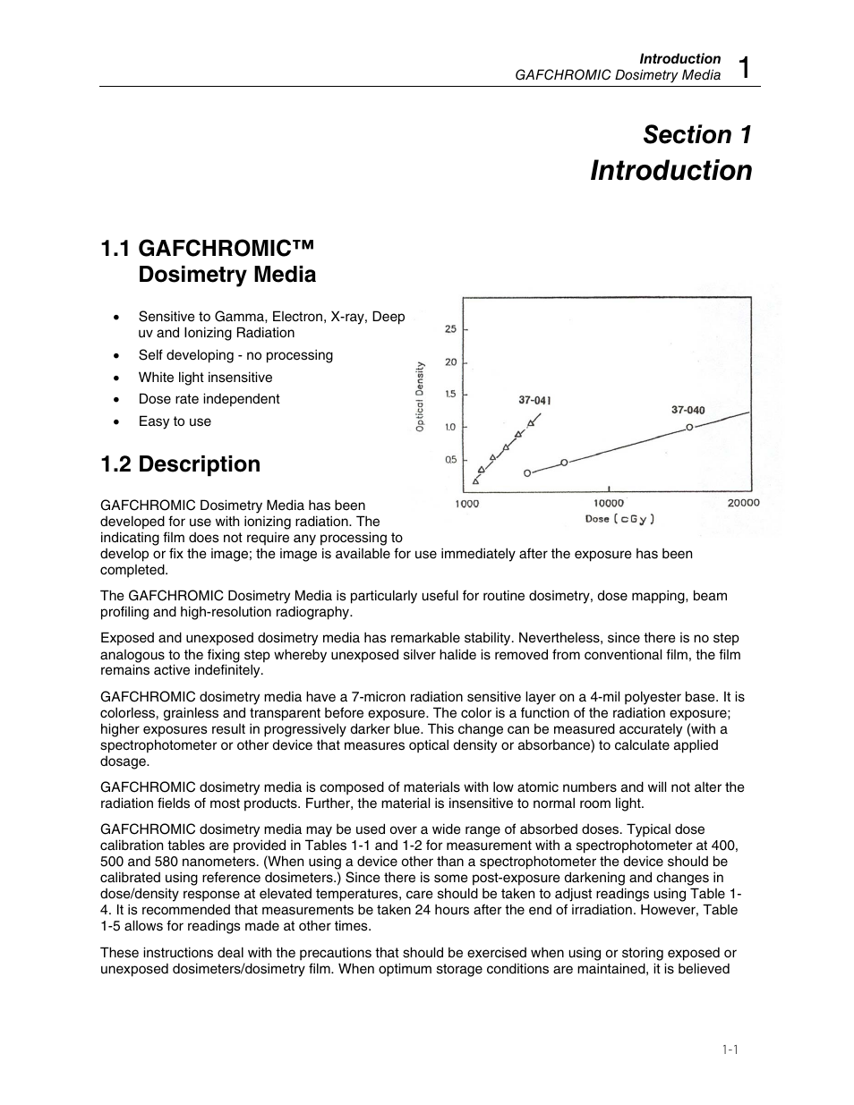 Introduction, 1 gafchromic™ dosimetry media, 2 description | Fluke Biomedical 37-040 User Manual | Page 5 / 18