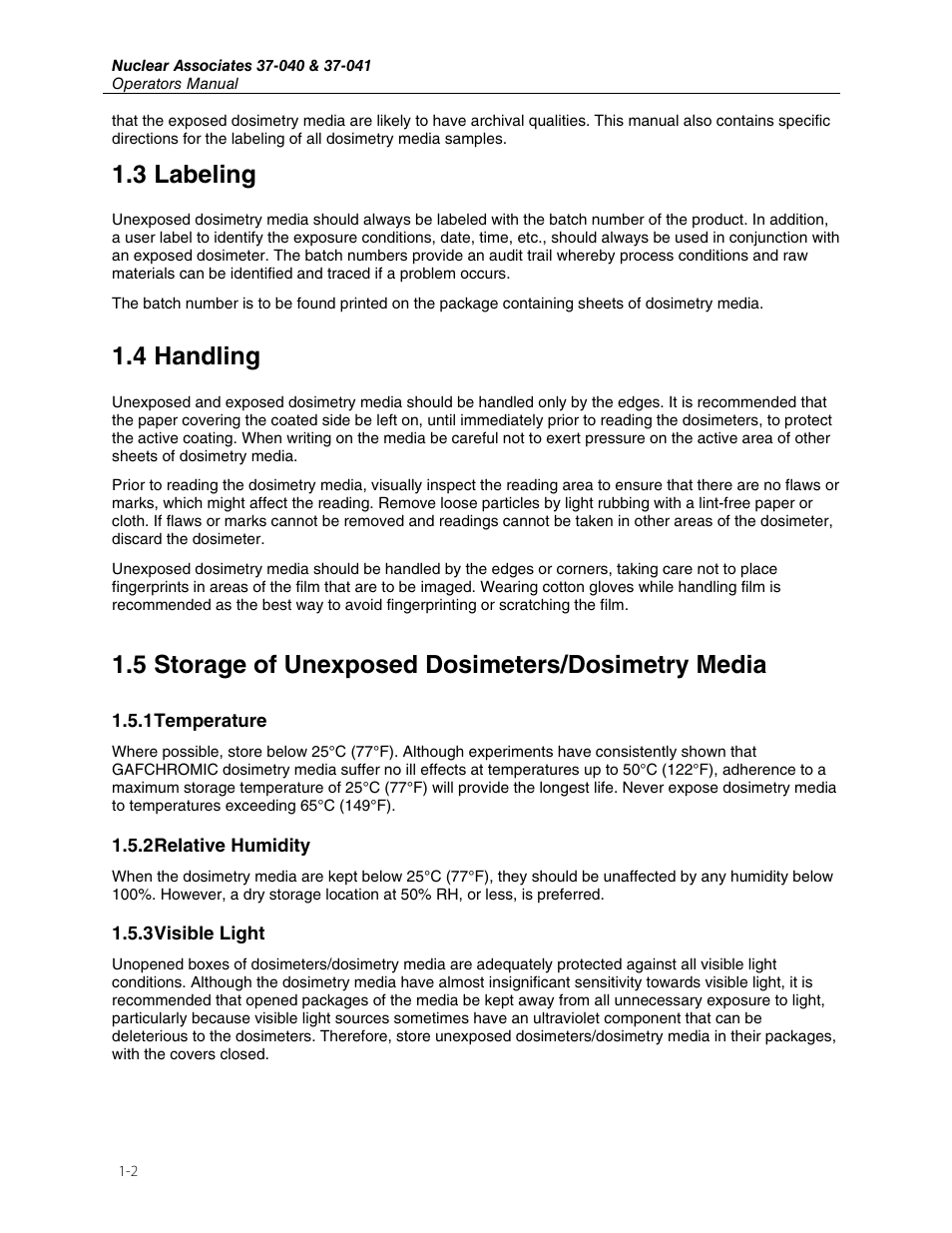 3 labeling, 4 handling, 5 storage of unexposed dosimeters/dosimetry media | Fluke Biomedical 37-040 User Manual | Page 6 / 18