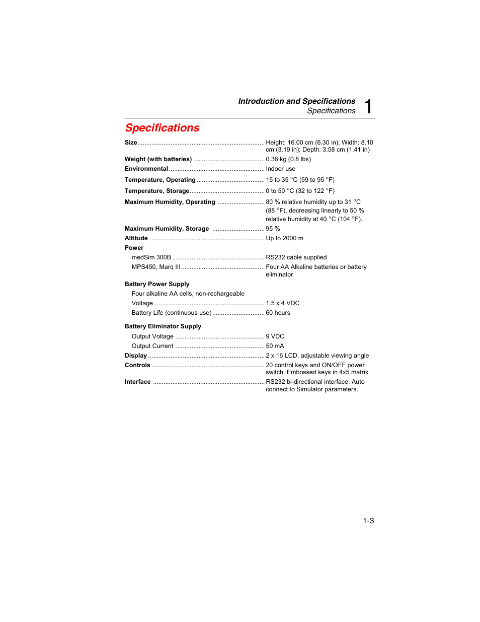 Specifications | Fluke Biomedical HHC3 User Manual | Page 13 / 106