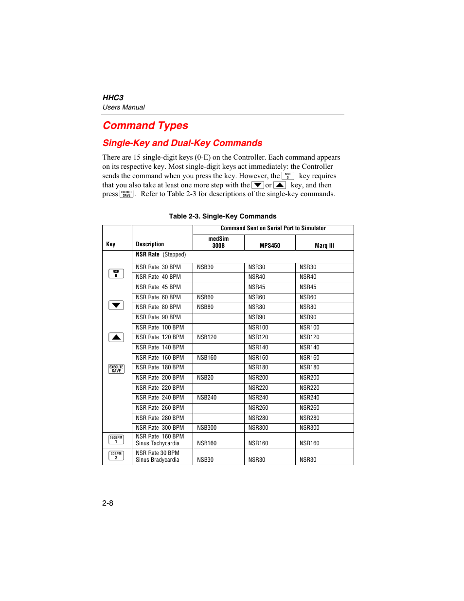 Command types, Single-key and dual-key commands | Fluke Biomedical HHC3 User Manual | Page 22 / 106