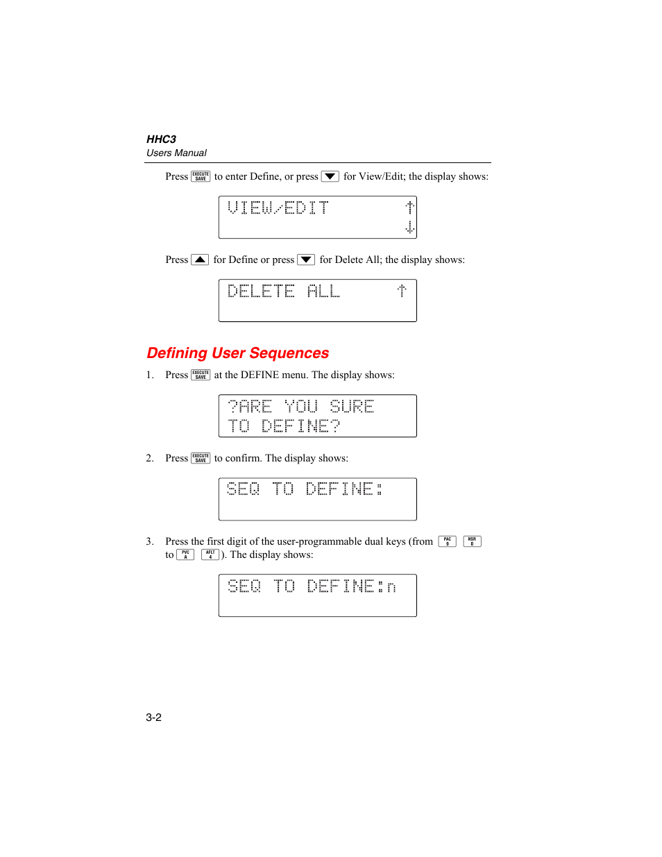Defining user sequences | Fluke Biomedical HHC3 User Manual | Page 28 / 106