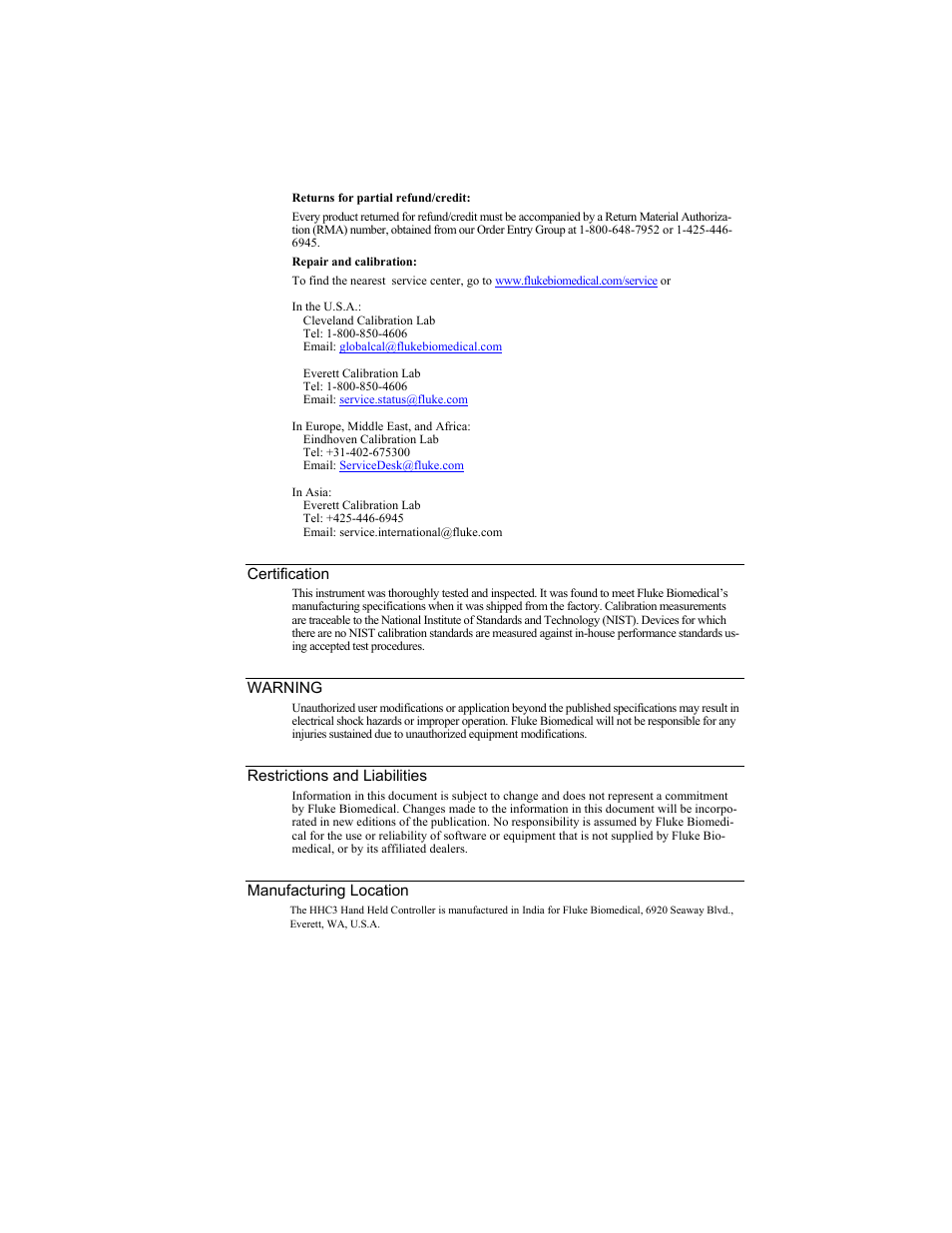 Fluke Biomedical HHC3 User Manual | Page 5 / 106