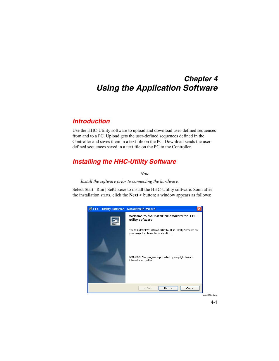 Using the application software, Introduction, Installing the hhc-utility software | Chapter 4 | Fluke Biomedical HHC3 User Manual | Page 53 / 106