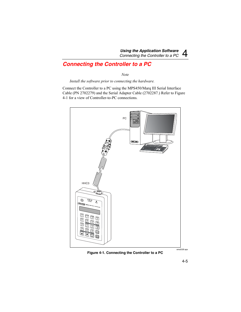 Connecting the controller to a pc | Fluke Biomedical HHC3 User Manual | Page 57 / 106