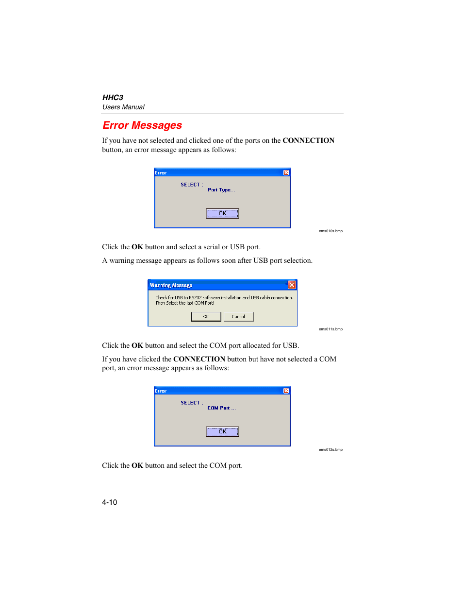 Error messages | Fluke Biomedical HHC3 User Manual | Page 62 / 106