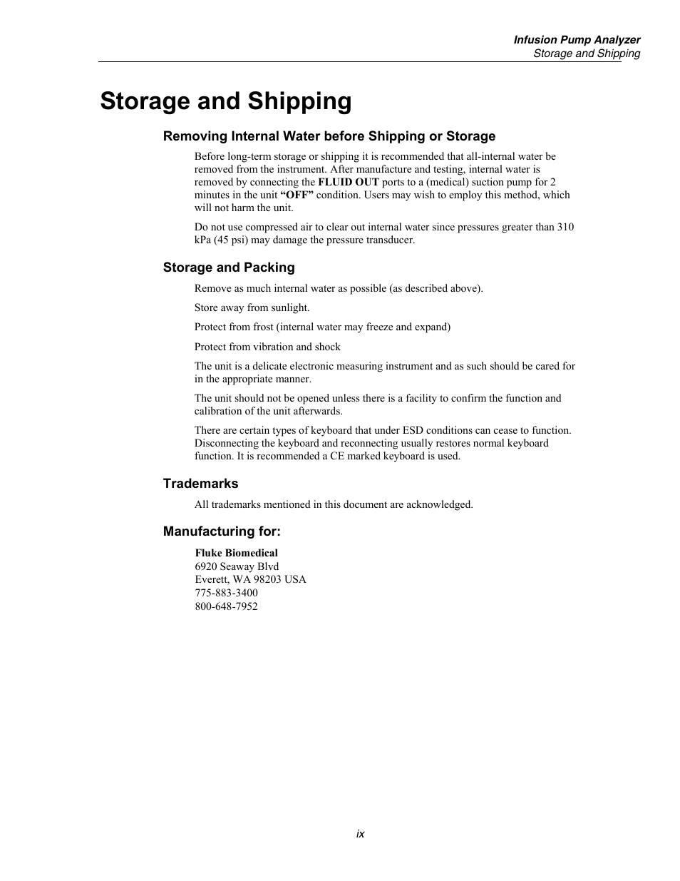 Storage and shipping | Fluke Biomedical IDA-4 Plus User Manual | Page 11 / 74