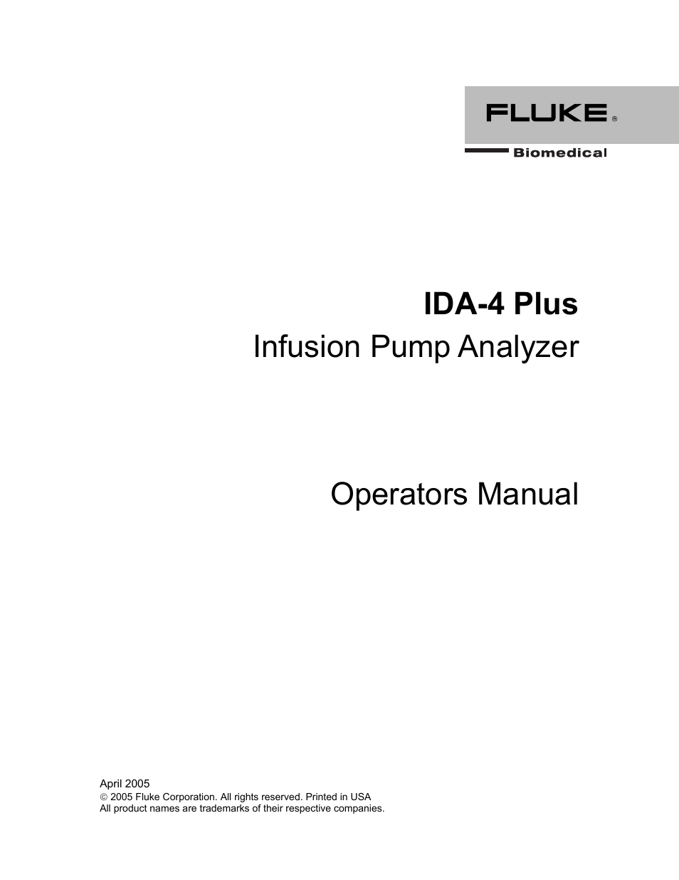 Ida-4 plus infusion pump analyzer operators manual | Fluke Biomedical IDA-4 Plus User Manual | Page 3 / 74