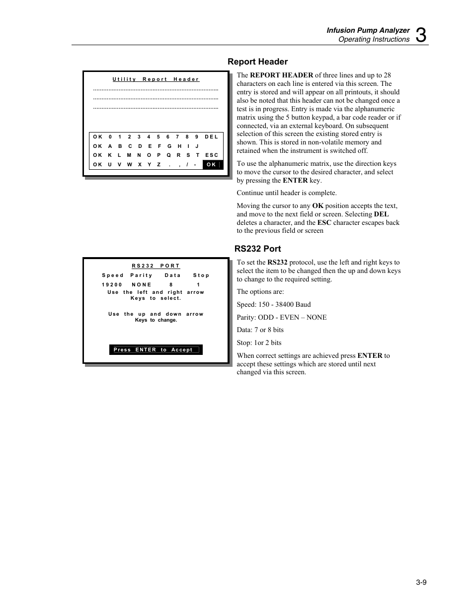 Report header, Rs232 port | Fluke Biomedical IDA-4 Plus User Manual | Page 31 / 74