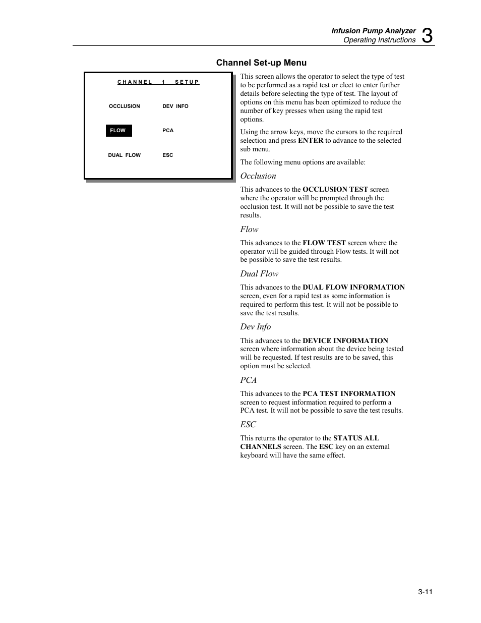 Channel set-up menu | Fluke Biomedical IDA-4 Plus User Manual | Page 33 / 74