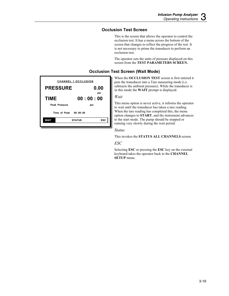 Occlusion test screen, Occlusion test screen (wait mode), Pressure | Fluke Biomedical IDA-4 Plus User Manual | Page 41 / 74