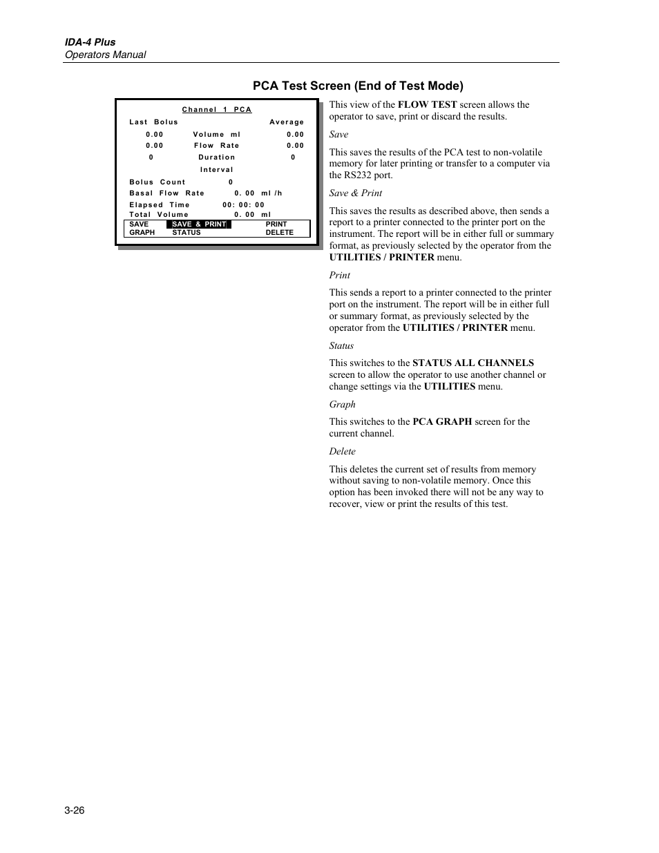 Pca test screen (end of test mode) | Fluke Biomedical IDA-4 Plus User Manual | Page 48 / 74