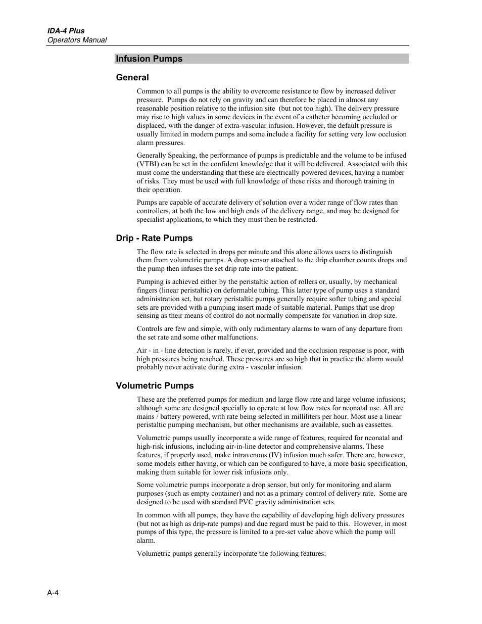 Infusion pumps, General, Drip - rate pumps | Volumetric pumps | Fluke Biomedical IDA-4 Plus User Manual | Page 64 / 74