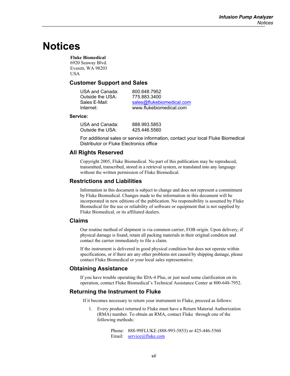 Notices | Fluke Biomedical IDA-4 Plus User Manual | Page 9 / 74