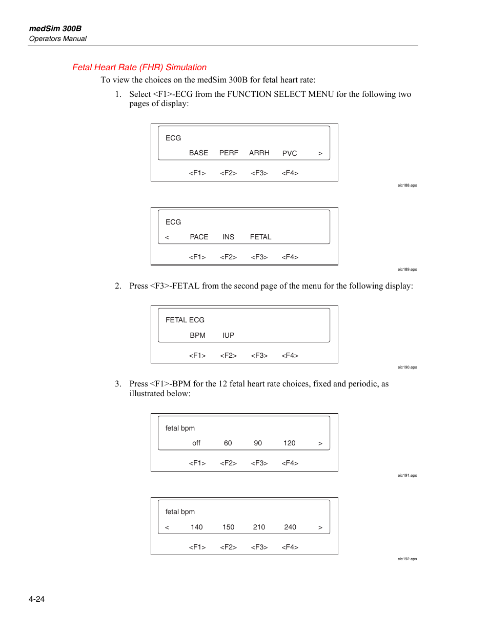 Fetal heart rate (fhr) simulation | Fluke Biomedical medSim 300B User Manual | Page 122 / 158