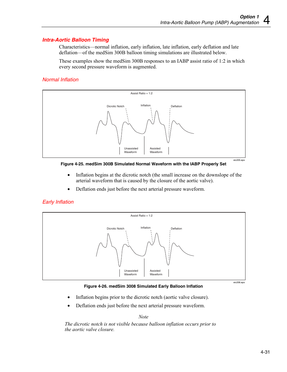Intra-aortic balloon timing, Normal inflation, Early inflation | Fluke Biomedical medSim 300B User Manual | Page 129 / 158