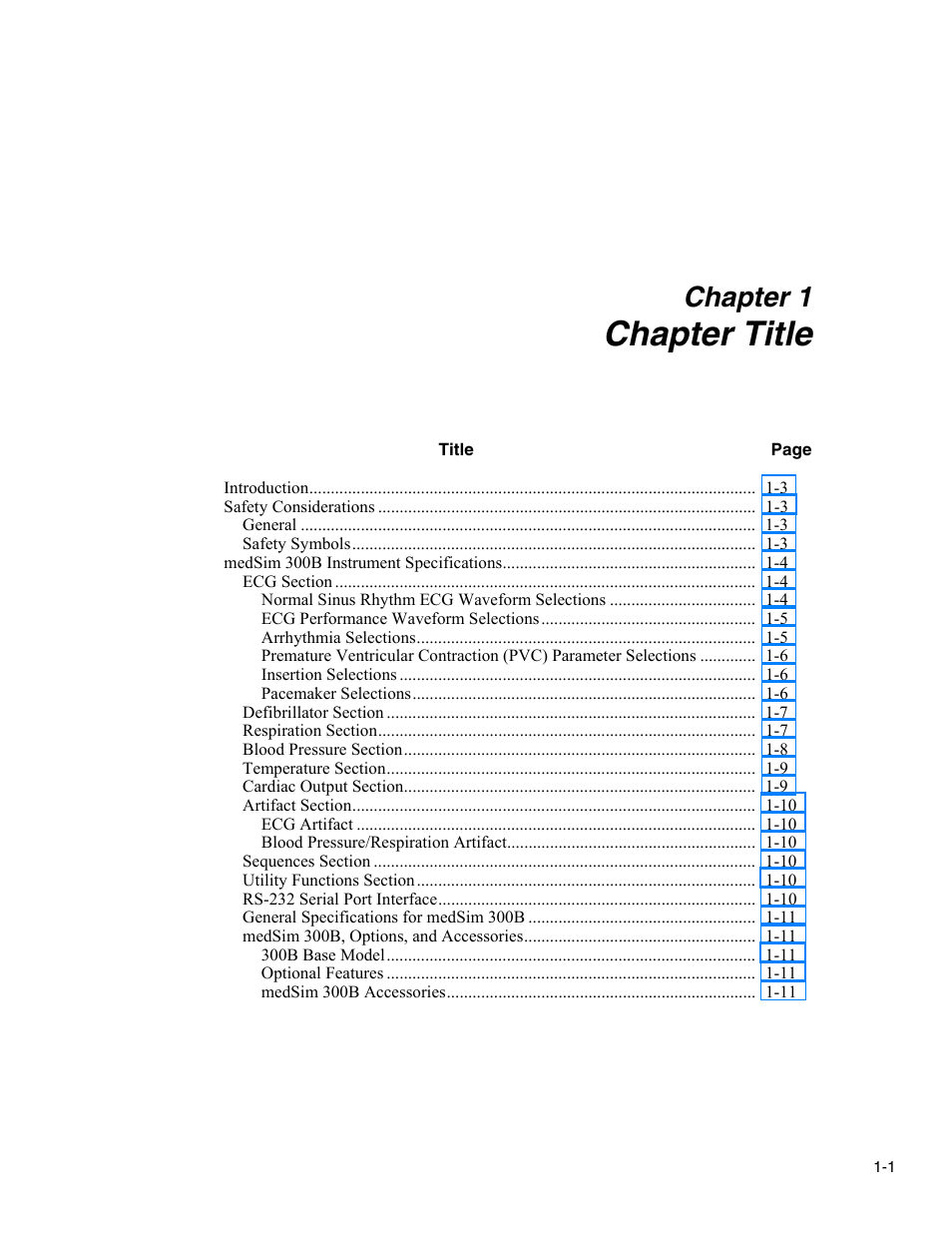 Chapter title, Chapter 1 | Fluke Biomedical medSim 300B User Manual | Page 13 / 158