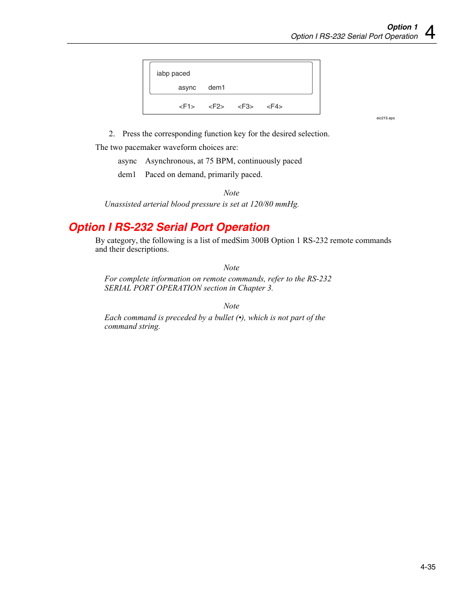 Option i rs-232 serial port operation | Fluke Biomedical medSim 300B User Manual | Page 133 / 158
