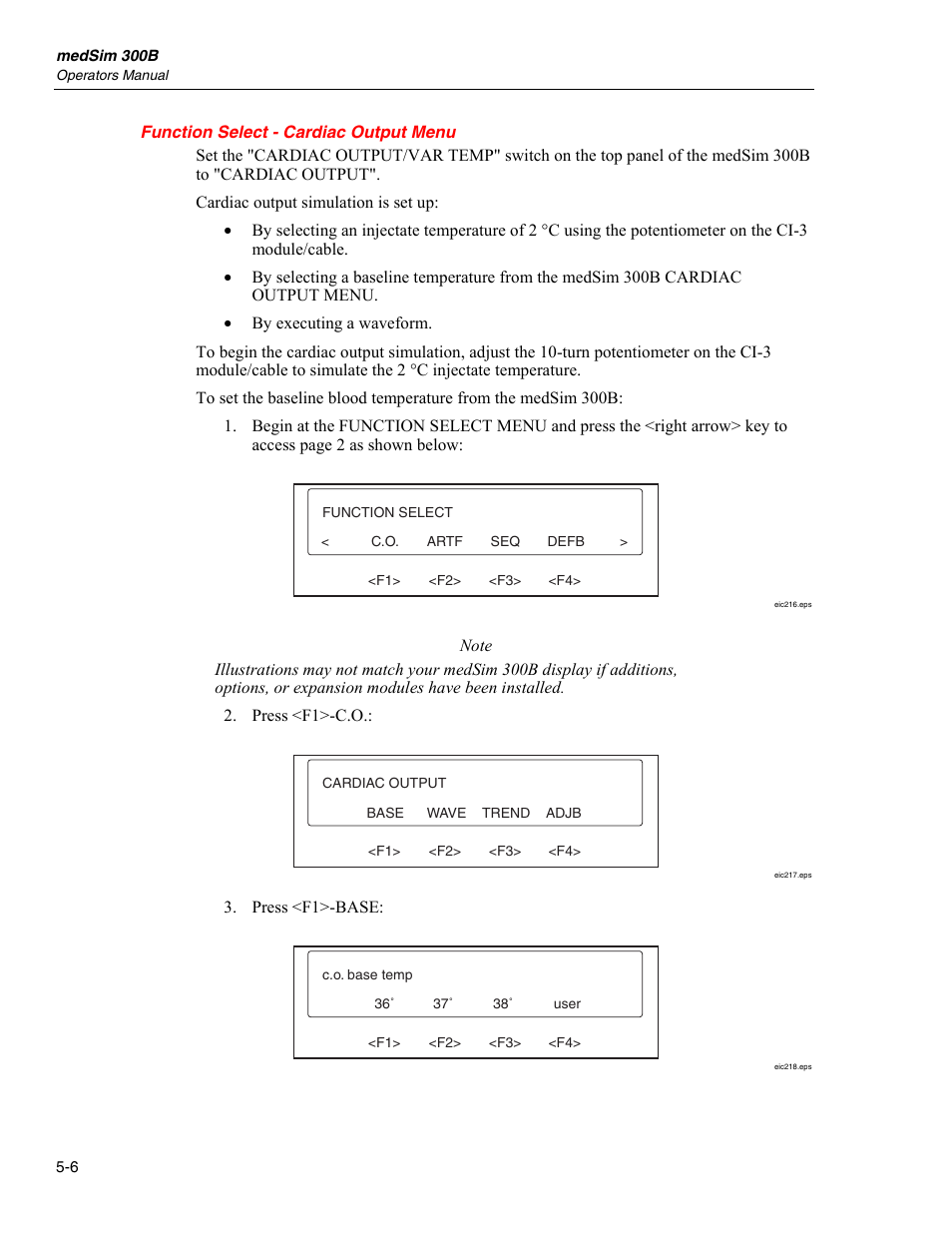 Function select - cardiac output menu | Fluke Biomedical medSim 300B User Manual | Page 142 / 158