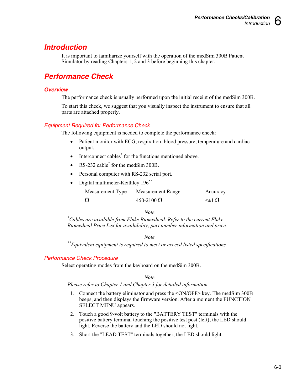 Introduction, Performance check, Overview | Equipment required for performance check, Performance check procedure | Fluke Biomedical medSim 300B User Manual | Page 151 / 158