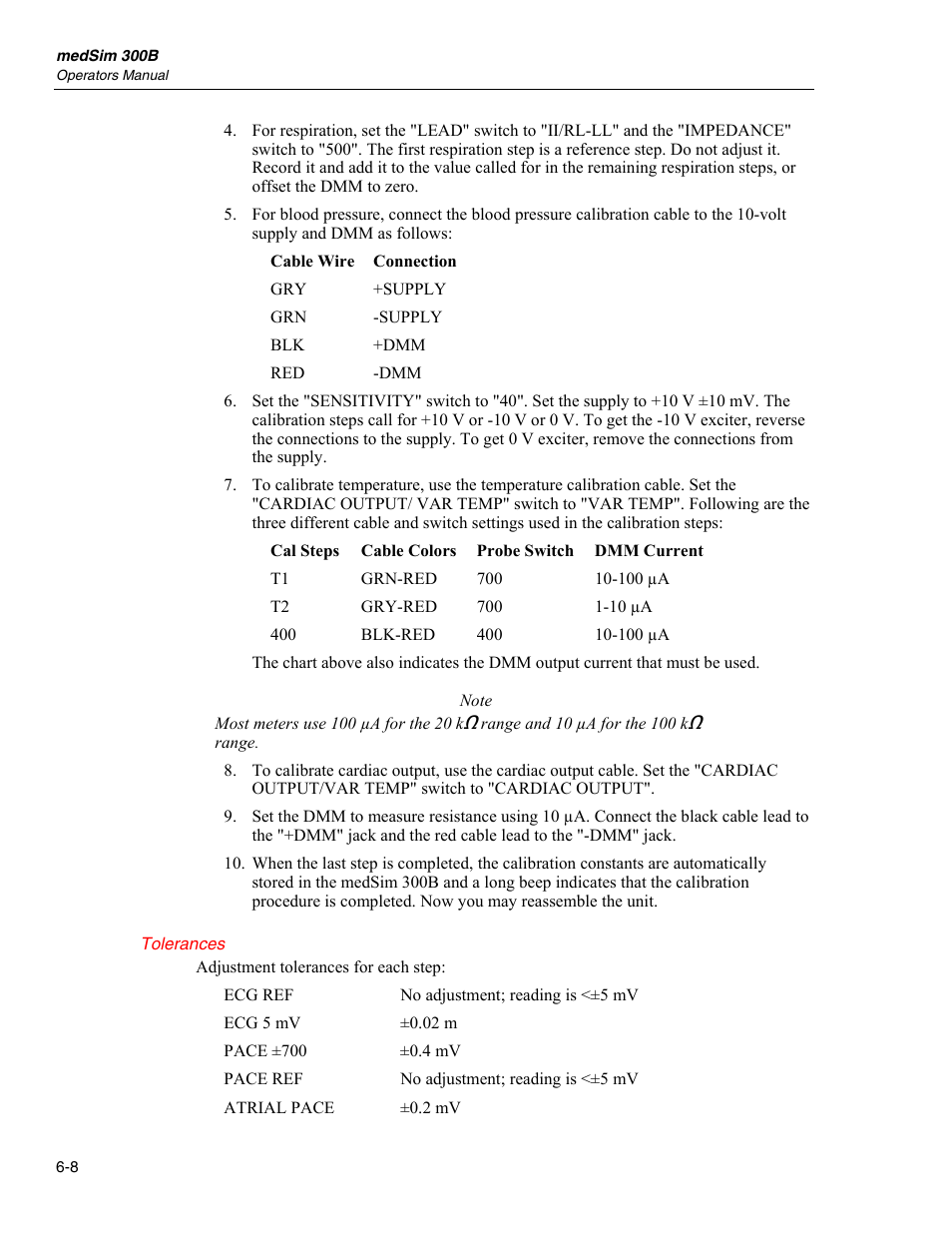 Tolerances | Fluke Biomedical medSim 300B User Manual | Page 156 / 158