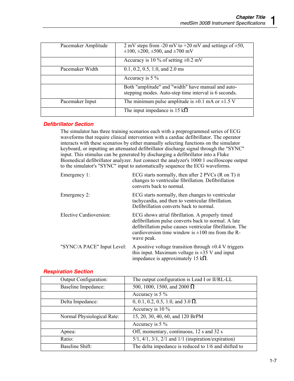 Defibrillator section, Respiration section | Fluke Biomedical medSim 300B User Manual | Page 19 / 158