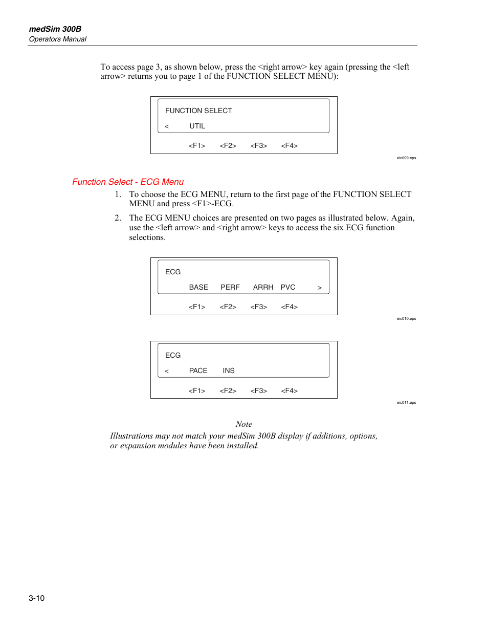 Menu selections, Main menušfunction select | Fluke Biomedical medSim 300B User Manual | Page 38 / 158