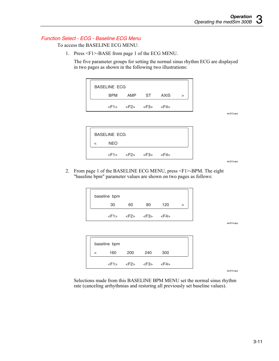 Function select - ecg menu | Fluke Biomedical medSim 300B User Manual | Page 39 / 158