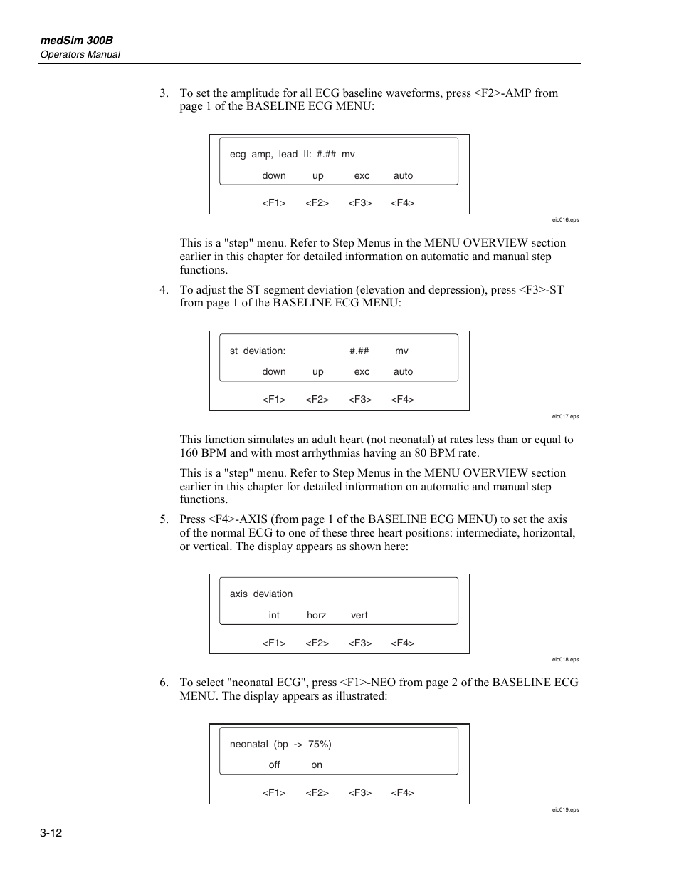 Function select - ecg - baseline ecg menu | Fluke Biomedical medSim 300B User Manual | Page 40 / 158