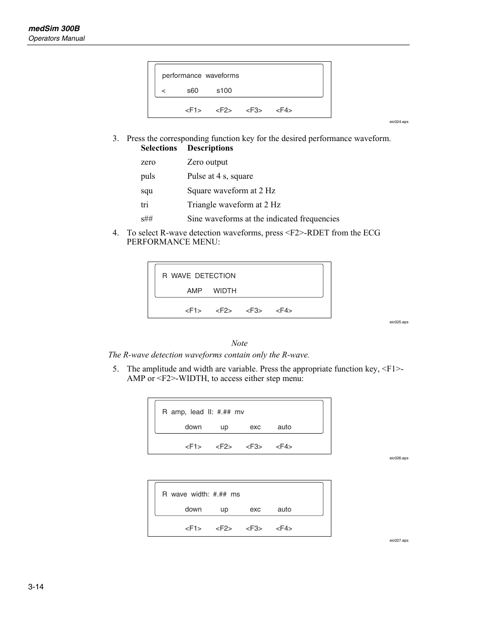 Function select - ecg - ecg performance menu | Fluke Biomedical medSim 300B User Manual | Page 42 / 158