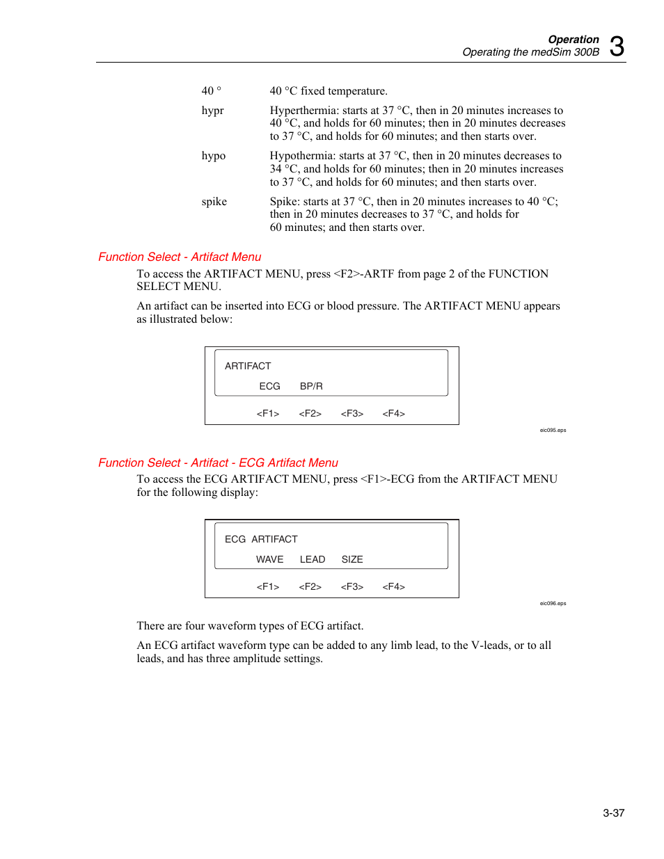 Function select - temperature menu | Fluke Biomedical medSim 300B User Manual | Page 65 / 158