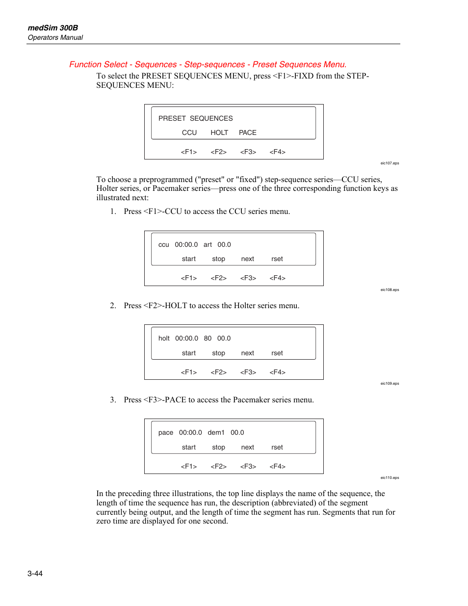 Function select œ sequences - step-sequences menu | Fluke Biomedical medSim 300B User Manual | Page 72 / 158
