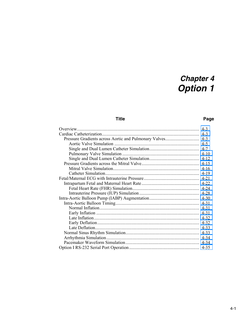 Option 1, Chapter 4 | Fluke Biomedical medSim 300B User Manual | Page 99 / 158