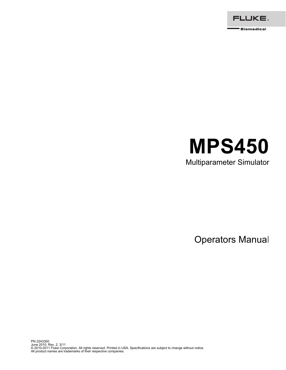 Fluke Biomedical MPS450 User Manual | 126 pages