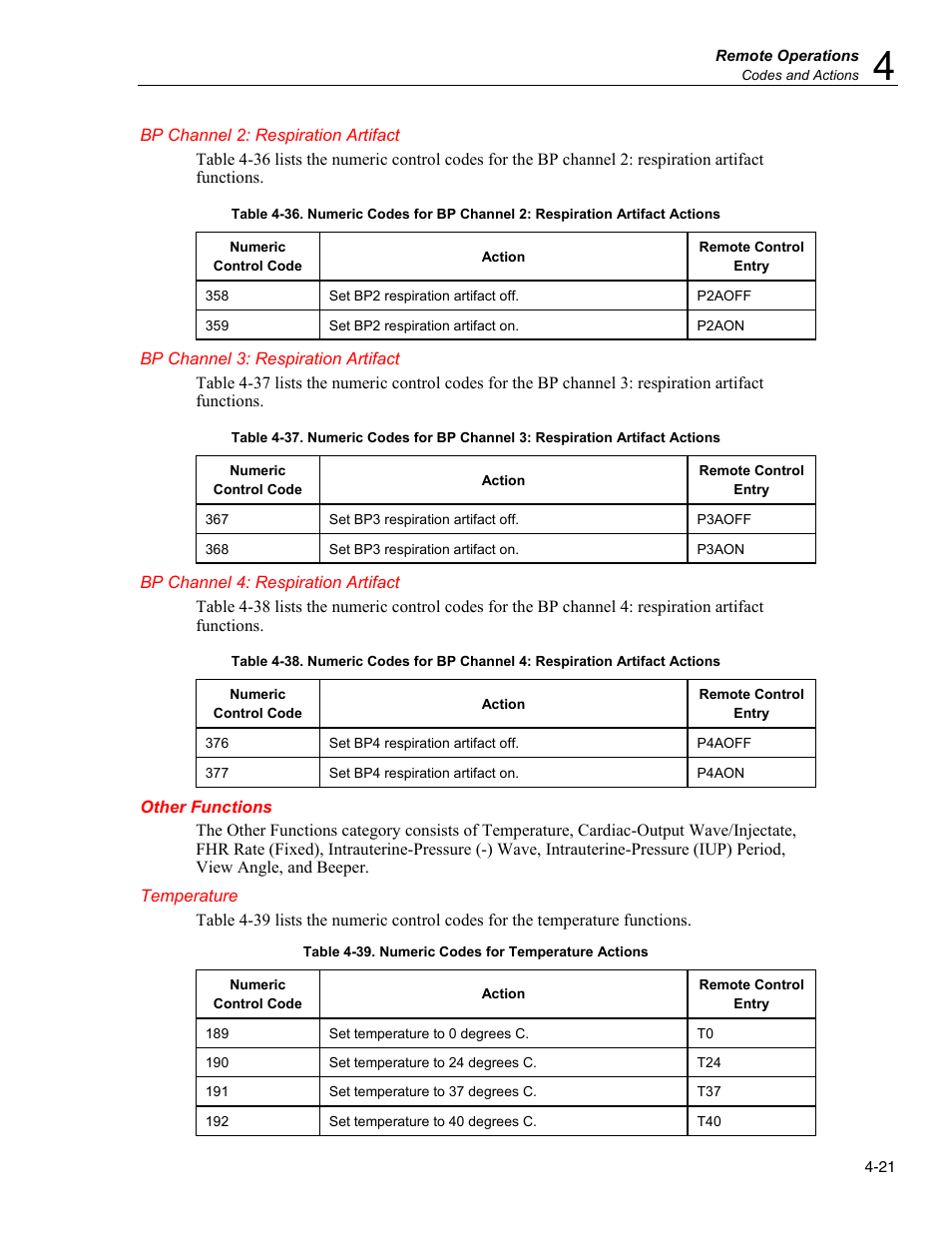Bp channel 2: respiration artifact, Bp channel 3: respiration artifact, Bp channel 4: respiration artifact | Other functions, Temperature | Fluke Biomedical MPS450 User Manual | Page 103 / 126