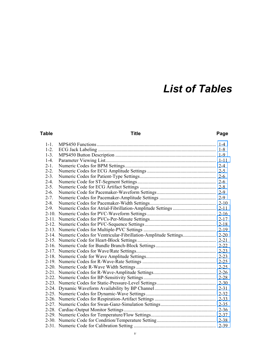 List of tables | Fluke Biomedical MPS450 User Manual | Page 11 / 126