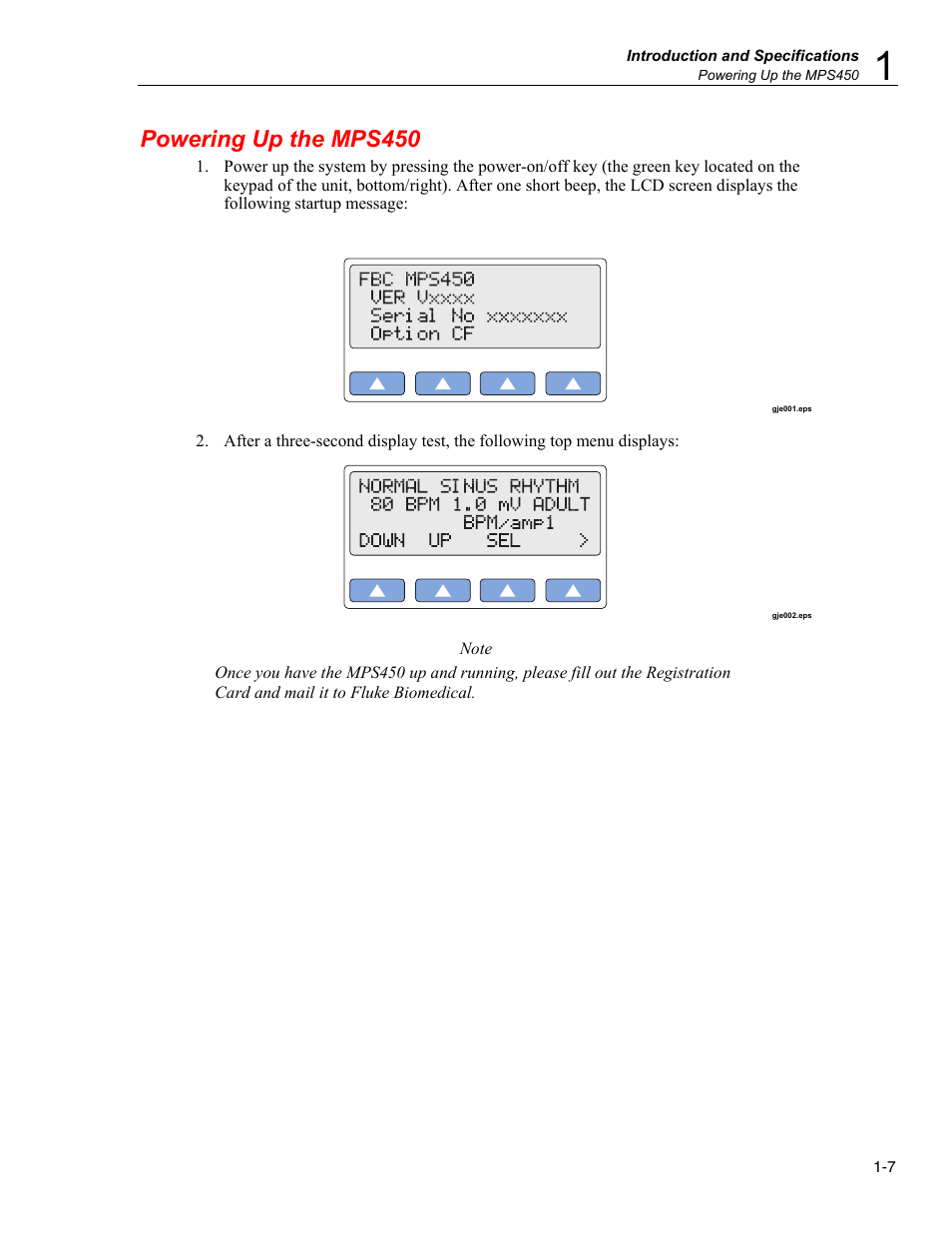 Powering up the mps450 | Fluke Biomedical MPS450 User Manual | Page 21 / 126