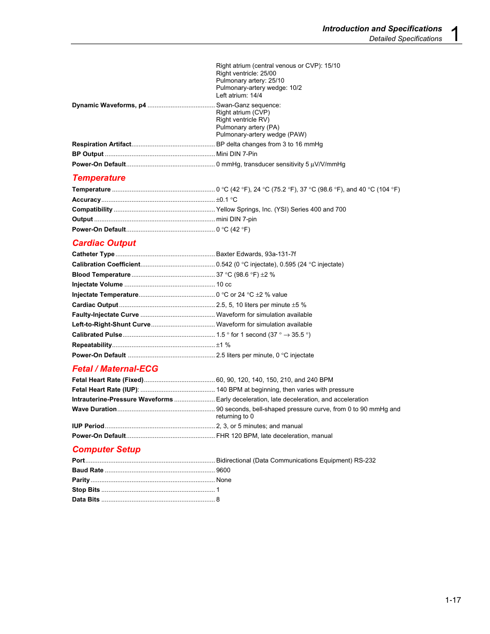 Temperature, Cardiac output, Fetal / maternal-ecg | Computer setup | Fluke Biomedical MPS450 User Manual | Page 31 / 126