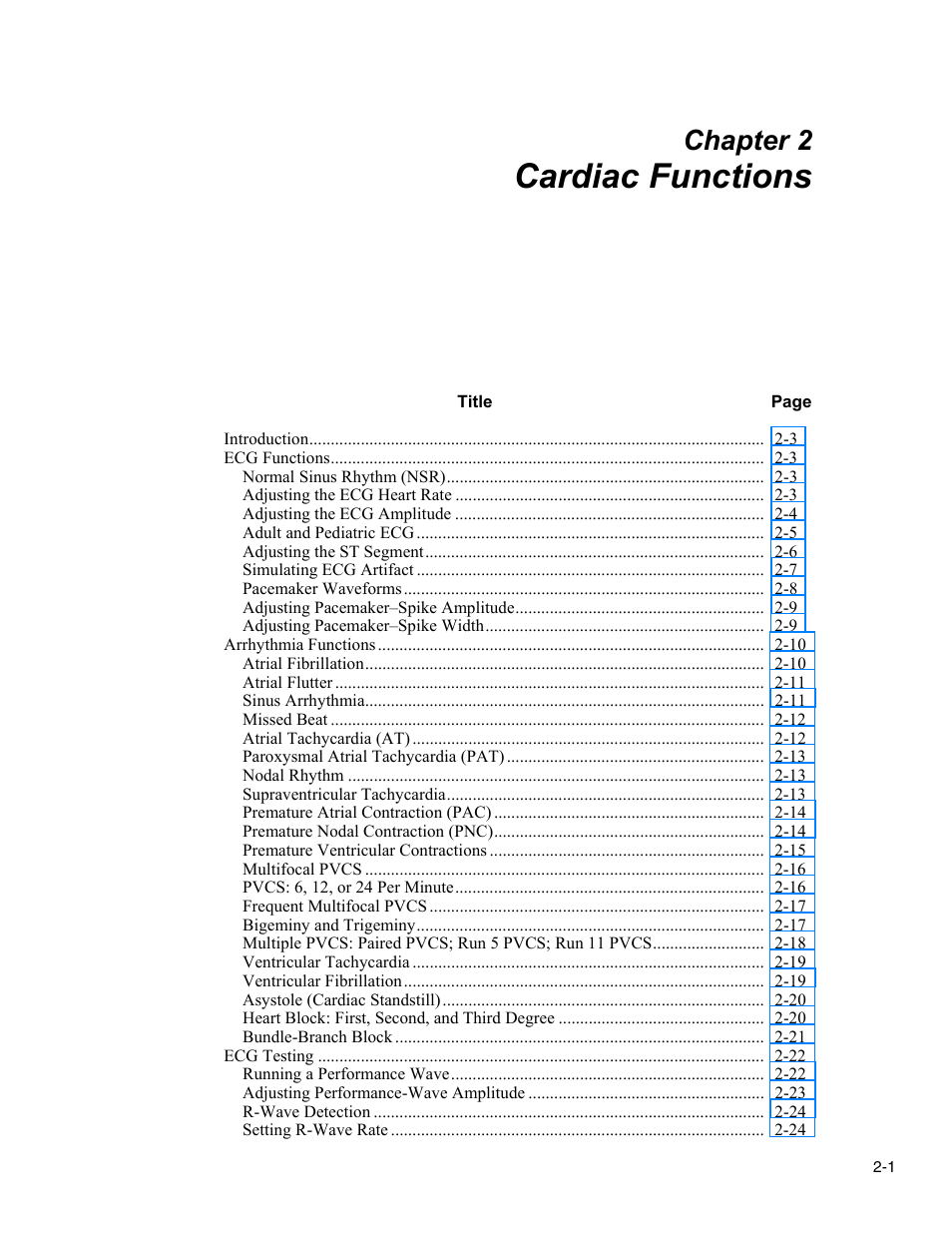 Cardiac functions, Chapter 2 | Fluke Biomedical MPS450 User Manual | Page 33 / 126