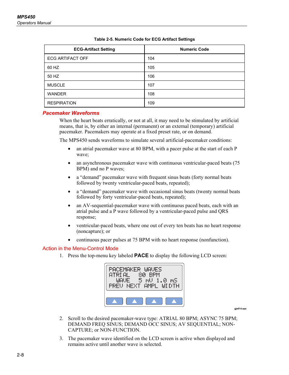 Pacemaker waveforms | Fluke Biomedical MPS450 User Manual | Page 40 / 126