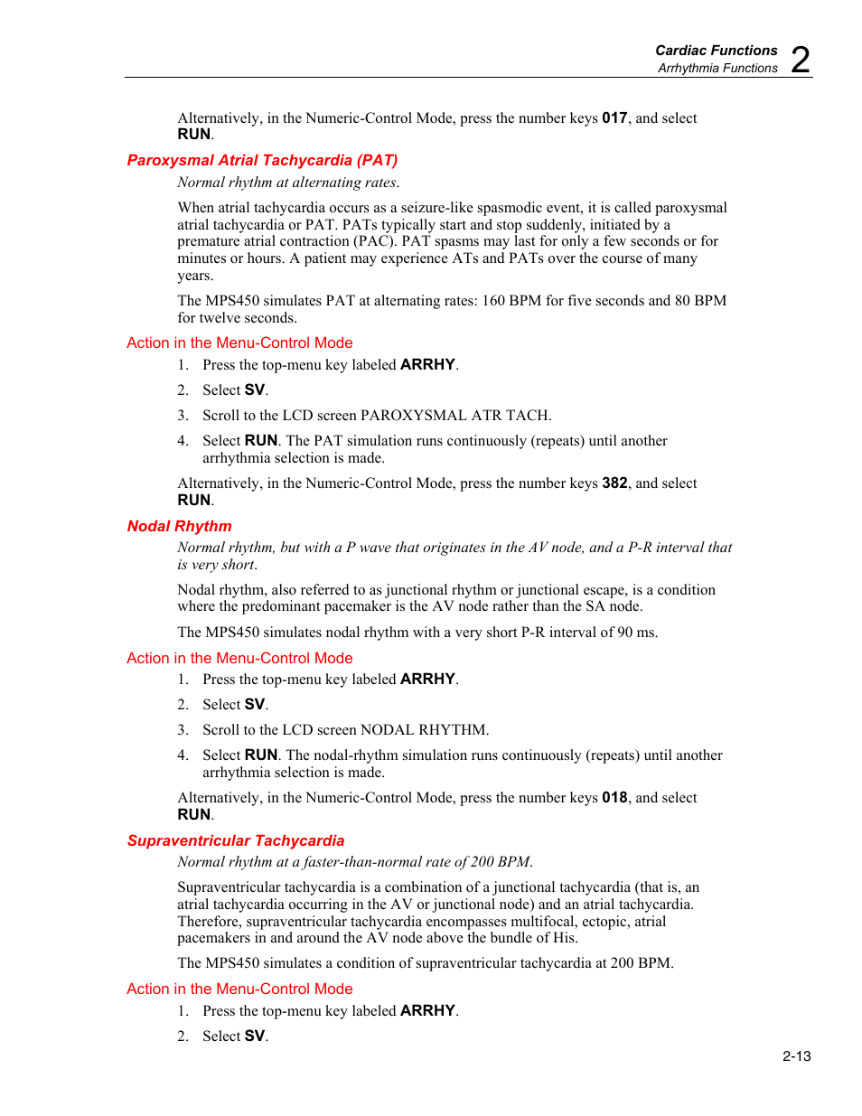 Paroxysmal atrial tachycardia (pat), Nodal rhythm, Supraventricular tachycardia | Fluke Biomedical MPS450 User Manual | Page 45 / 126