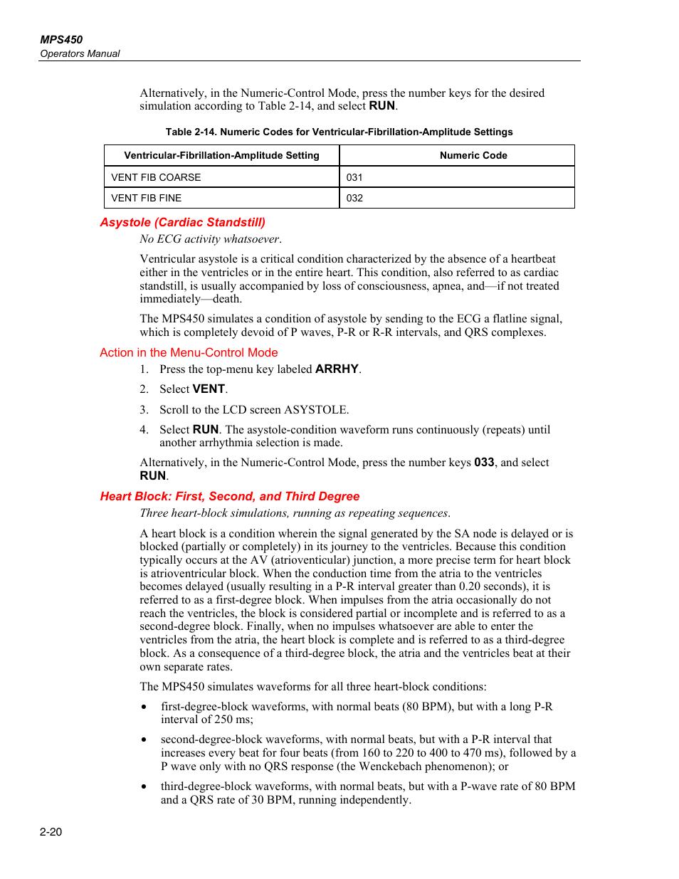 Asystole (cardiac standstill), Heart block: first, second, and third degree | Fluke Biomedical MPS450 User Manual | Page 52 / 126
