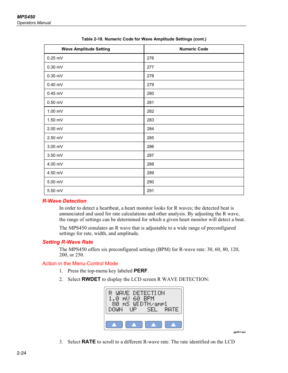 R-wave detection, Setting r-wave rate | Fluke Biomedical MPS450 User Manual | Page 56 / 126