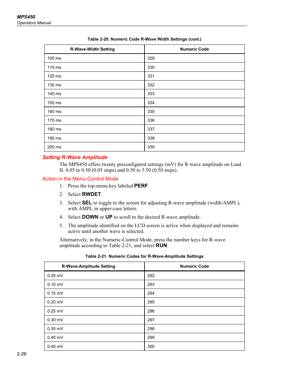 Setting r-wave amplitude | Fluke Biomedical MPS450 User Manual | Page 58 / 126