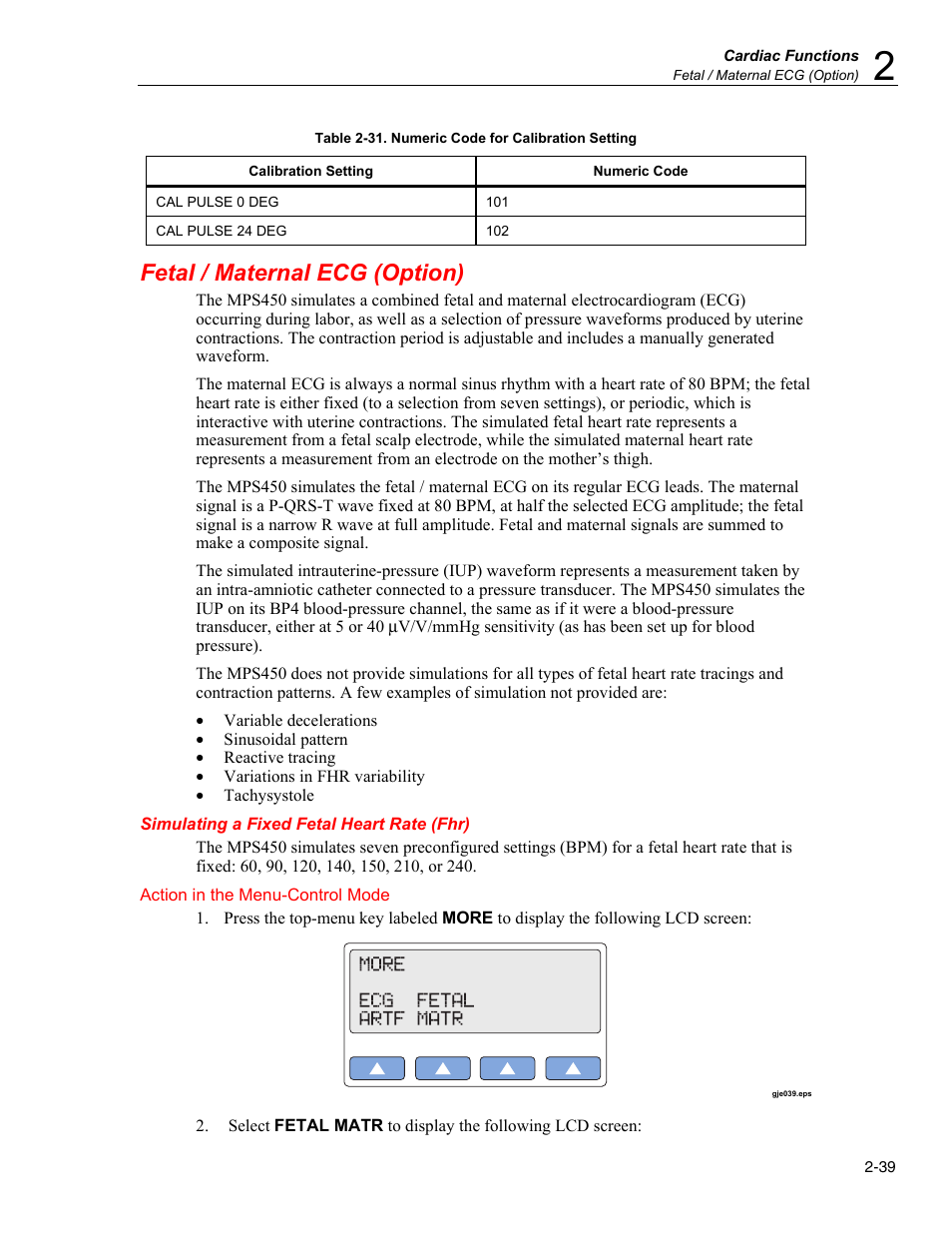 Fetal / maternal ecg (option), Simulating a fixed fetal heart rate (fhr) | Fluke Biomedical MPS450 User Manual | Page 71 / 126