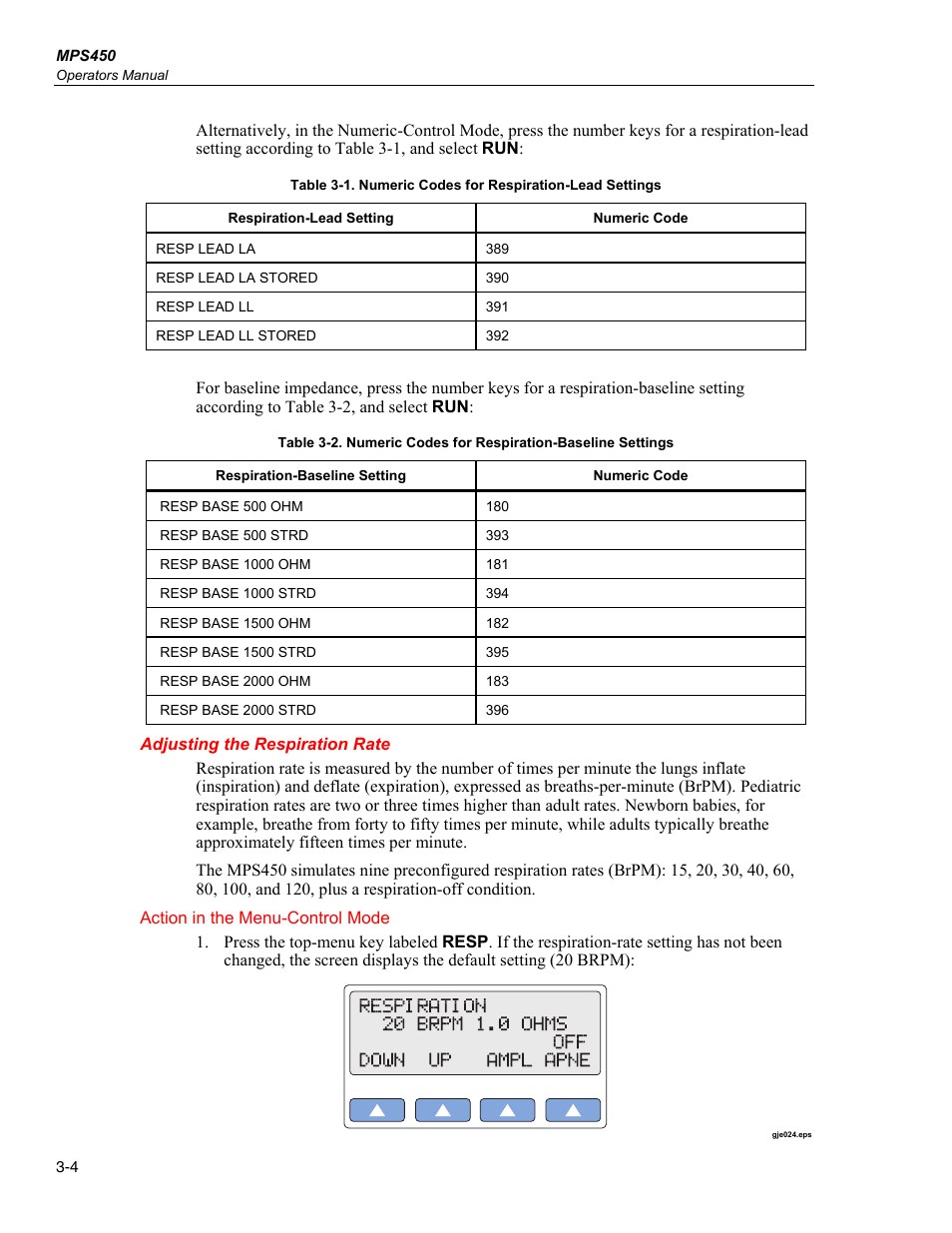 Adjusting the respiration rate | Fluke Biomedical MPS450 User Manual | Page 78 / 126