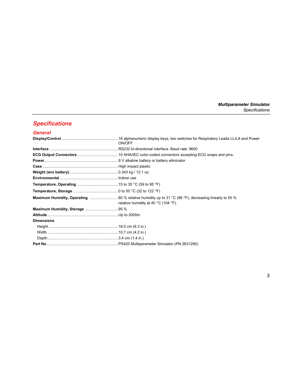 Specifications, General | Fluke Biomedical PS420 User Manual | Page 13 / 42