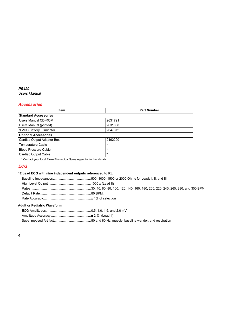 Accessories | Fluke Biomedical PS420 User Manual | Page 14 / 42