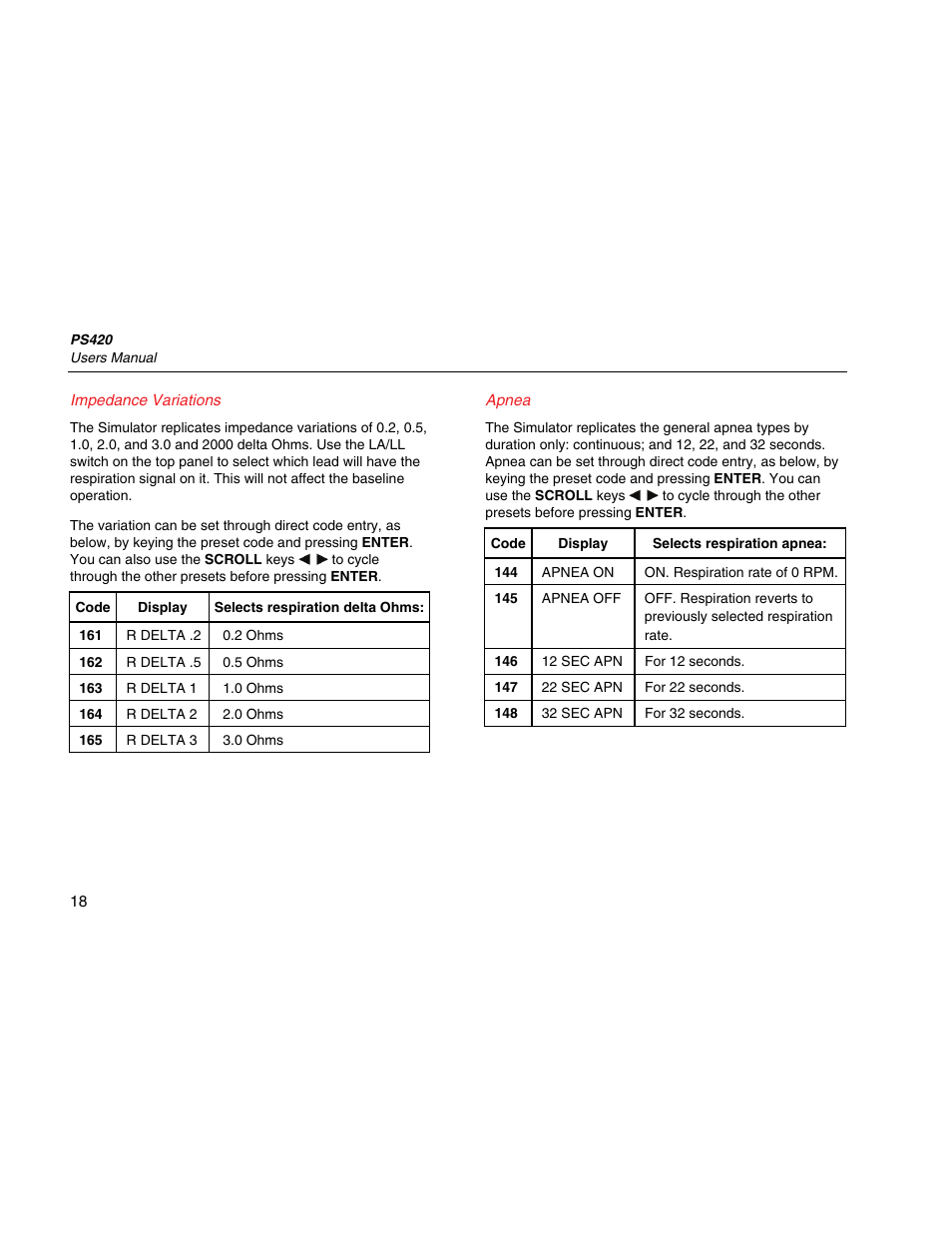 Impedance variations, Apnea | Fluke Biomedical PS420 User Manual | Page 28 / 42