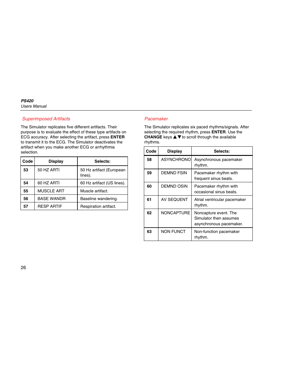 Superimposed artifacts, Pacemaker | Fluke Biomedical PS420 User Manual | Page 36 / 42